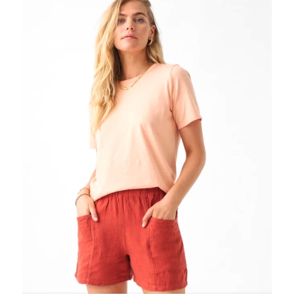 Faherty Lighthouse Red Linen Pull On Shorts Size Small